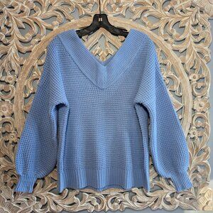 Zenana Sweater Baby Blue Off the shoulder V-neck Size small